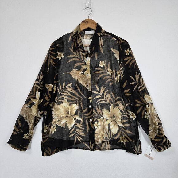 Alfred Dunner 2 in 1 Sheer Top Blouse Attached Tank 12P Black Brown Ivory Floral - Picture 15 of 15